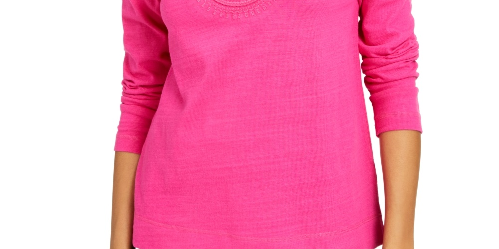 Charter Club Women's Cotton Embroidered Top Pink Size X-Large