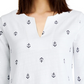 Charter Club Women's Cotton Embroidered Anchor Top  White Size X-Large