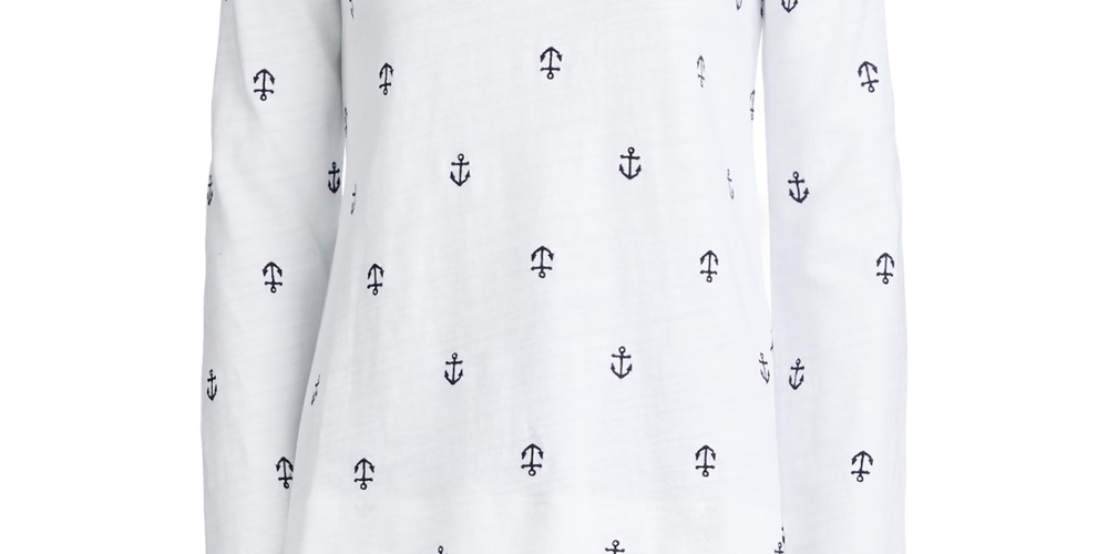 Charter Club Women's Cotton Embroidered Anchor Top  White Size X-Large