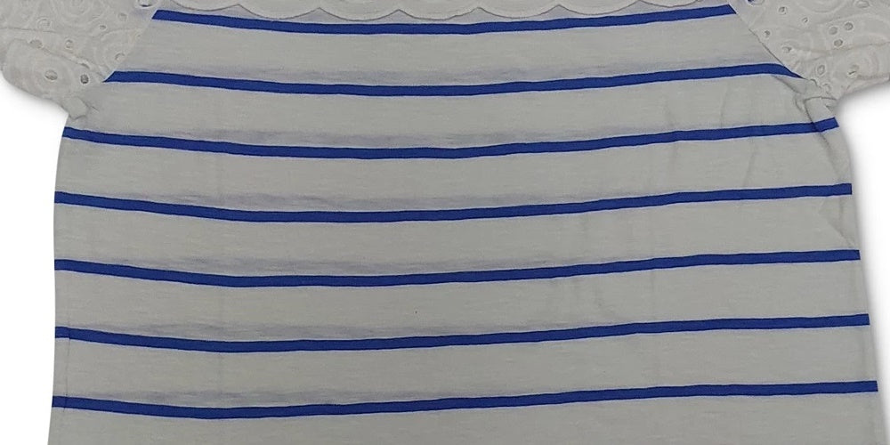 Charter Club Women's Blouse Stripe Eyelet Trim Blue Size Medium