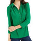 Charter Club Women's 3/4 Sleeve Printed Polo Top Bright Green Size Medium