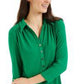 Charter Club Women's 3/4 Sleeve Printed Polo Top Bright Green Size Medium