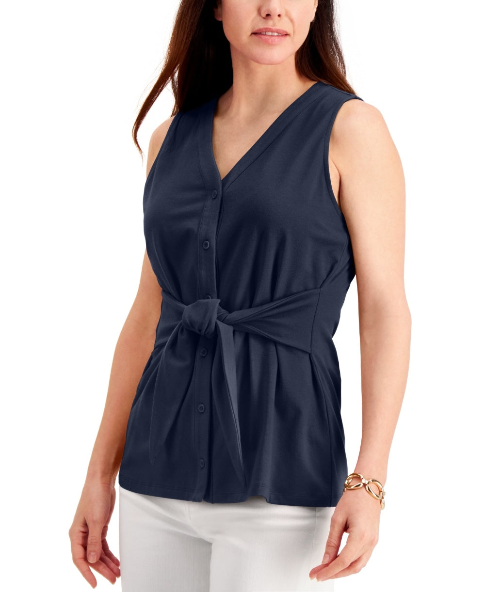 Charter Club Women's Tie Front Sleeveless Top Blue Size XX-Large