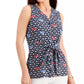 Charter Club Women's Printed Tie-Front Sleeveless Top Blue Size X-Large