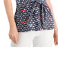 Charter Club Women's Printed Tie-Front Sleeveless Top Blue Size X-Large