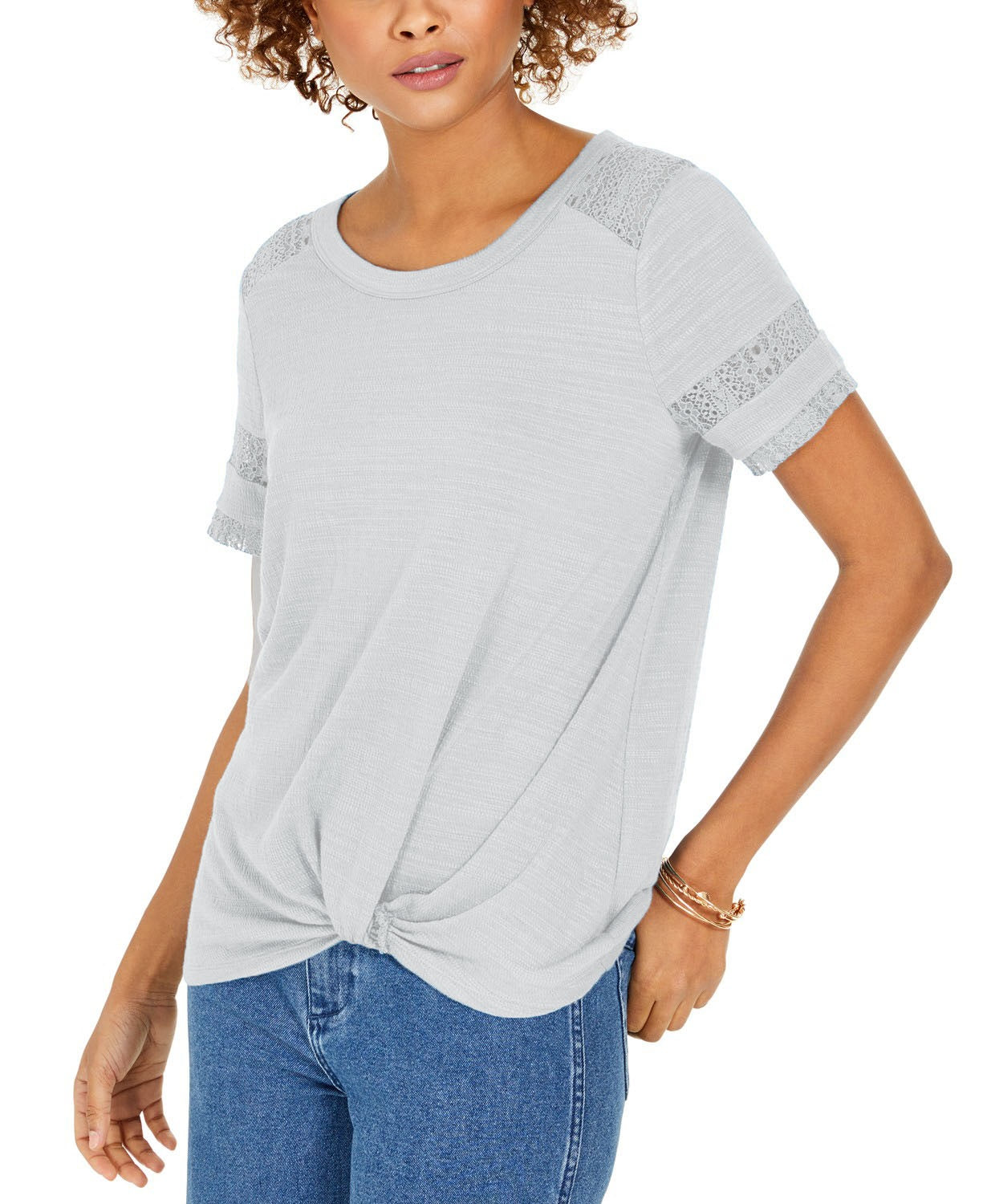 Style & Co Women's Lace-Inset Top Gray Size Medium