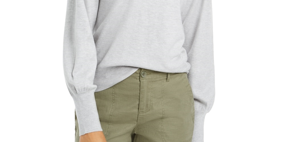 Style & Co Women's Pull Sleeve Blouson Sweater Silver Size X-Small