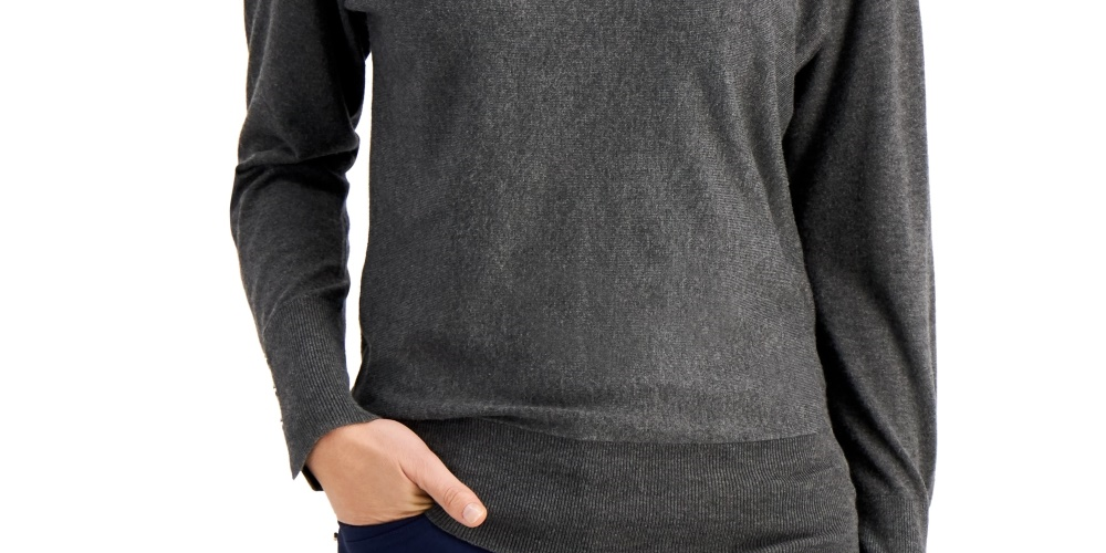 जेएम कलेक्शन वीमेन रिवेट डोलमैन स्लीव टॉप ग्रे साइज एक्स-स्मॉल