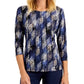 JM Collection Women's Raquel Rain Printed Jacquard Top Blue Size Small