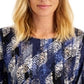 JM Collection Women's Raquel Rain Printed Jacquard Top Blue Size Small