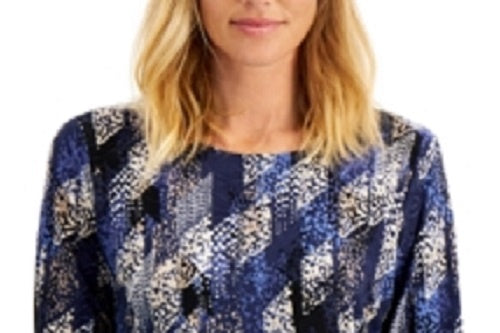 JM Collection Women's Raquel Rain Printed Jacquard Top Blue Size Small