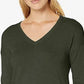 Style & Co Women's V-Neck Band-Hem Sweater Dark Green Size X-Large