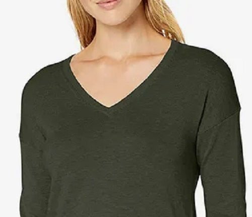 Style & Co Women's V-Neck Band-Hem Sweater Dark Green Size X-Large