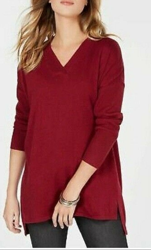 Style & Co Women's V-Neck Band-Hem Sweater Red Size Small