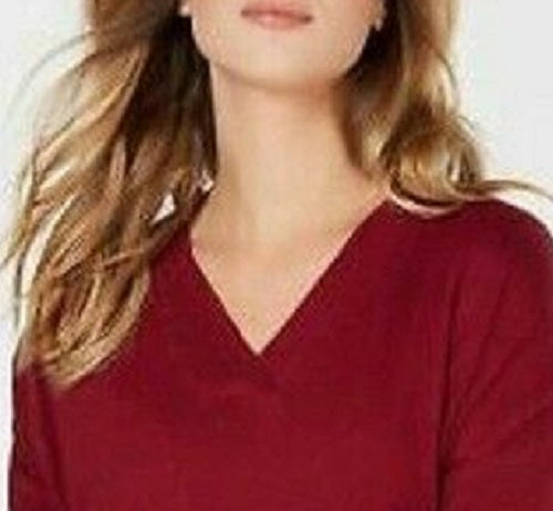 Style & Co Women's V-Neck Band-Hem Sweater Red Size Small