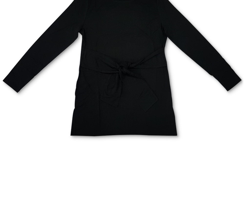 Charter Club Women's Long-Sleeve Tie-Waist Top Black Size XX-Large