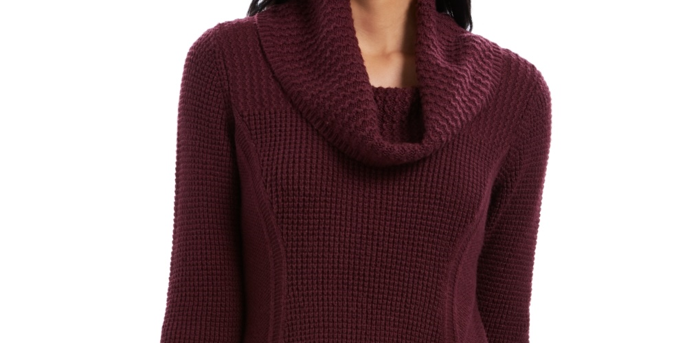 Style & Co Women's Waffle Knit Cowlneck Sweater Purple Size Medium