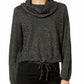 BCX Juniors' Textured Cowlneck Drawstring Sweater Black Size Medium