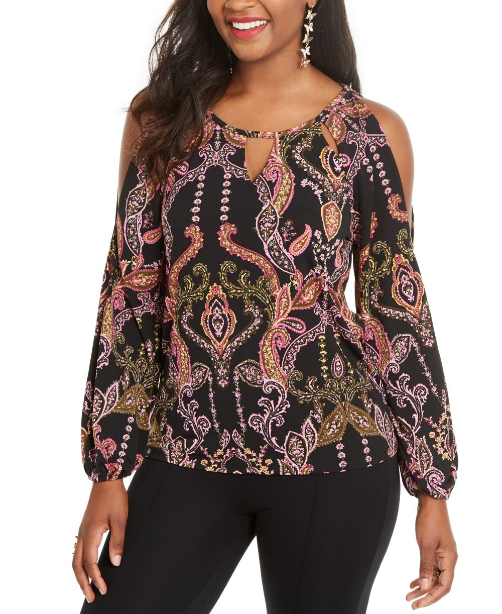Thalia Sodi Women's Printed Cold-Shoulder Top Black Size Small