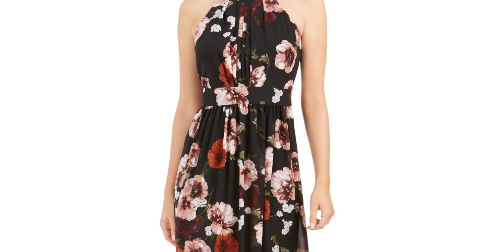 INC International Concepts Women’s Floral Print Halter Maxi Dress Black Size18