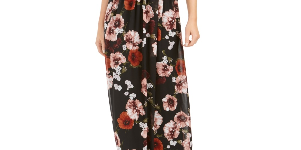 INC International Concepts Women’s Floral Print Halter Maxi Dress Black Size18