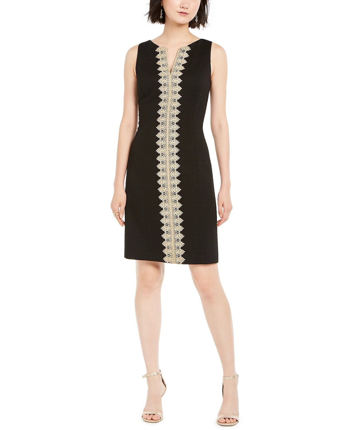 Pappagallo Women's Sleeveless Jewel Neck Above The Knee Shift Evening Dress Black Size 18