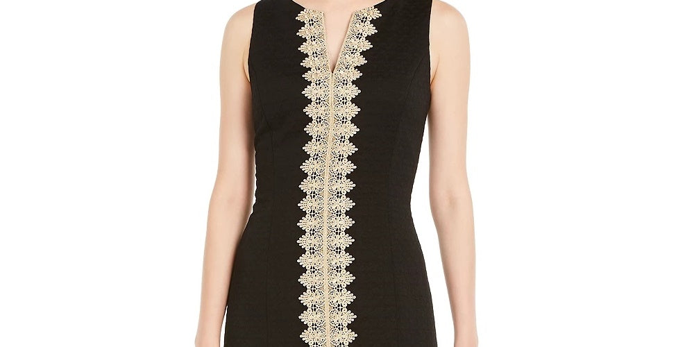 Pappagallo Women's Sleeveless Jewel Neck Above The Knee Shift Evening Dress Black Size 18