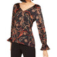 Bar III Women's Printed V Neck Top Charcoal Size X-Large