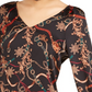Bar III Women's Printed V Neck Top Charcoal Size X-Large