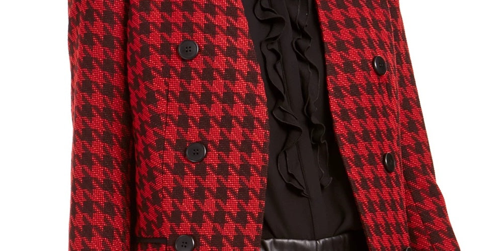 Bar III Women's Houndstooth Collarless Double-Breasted Jacket Black Size 10