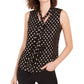 Bar III Women's Dot Print Chiffon Tie Neck Top Black Size X-Small