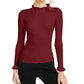 Anne Klein Women's Ruffled Long Sleeve Mock T-Shirt Sweater Wine Size X-Large
