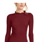 Anne Klein Women's Ruffled Long Sleeve Mock T-Shirt Sweater Wine Size X-Large