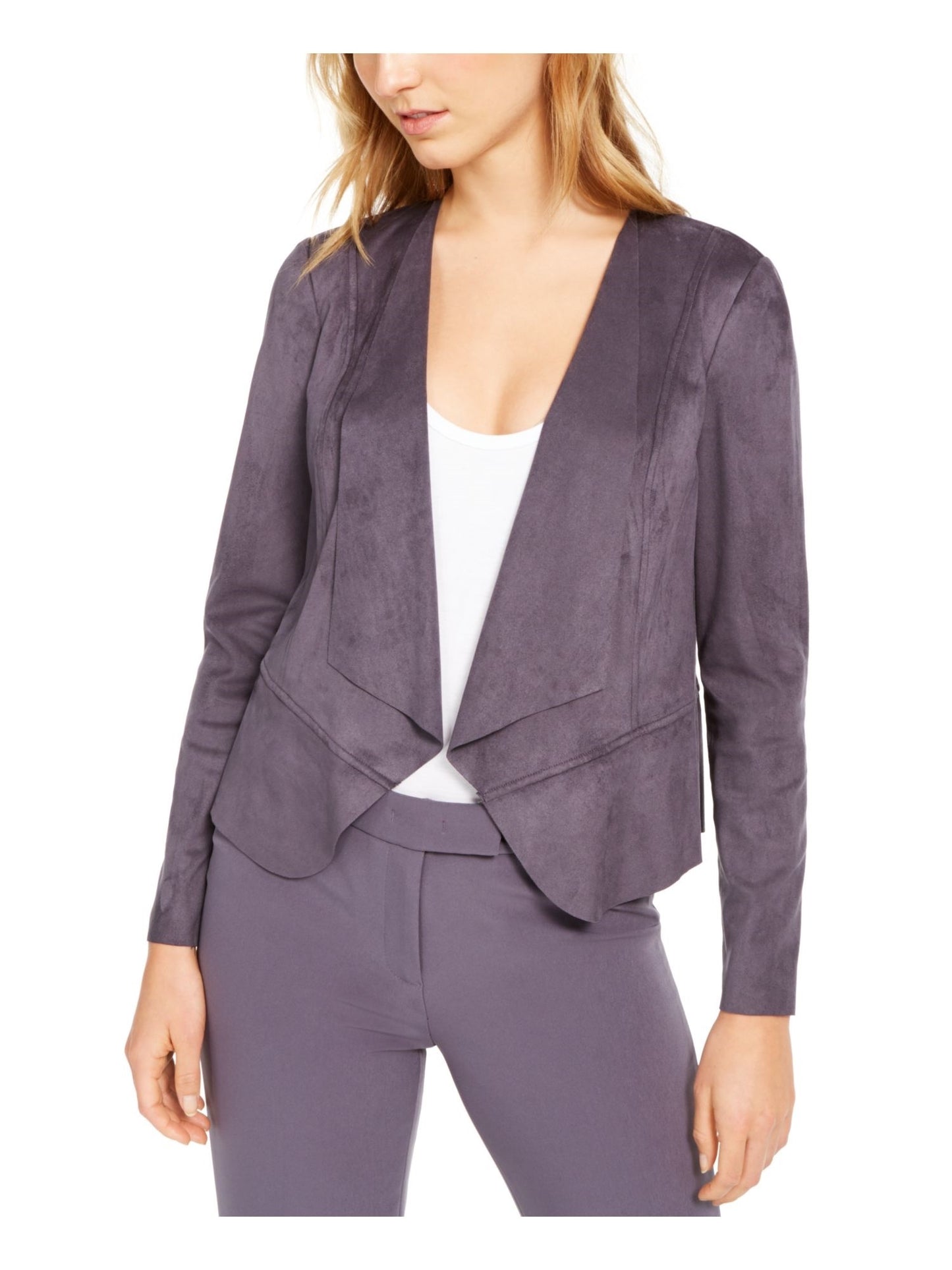 Anne Klein Women's Gray Long Sleeve Open Cardigan Sweater Purple Size Medium