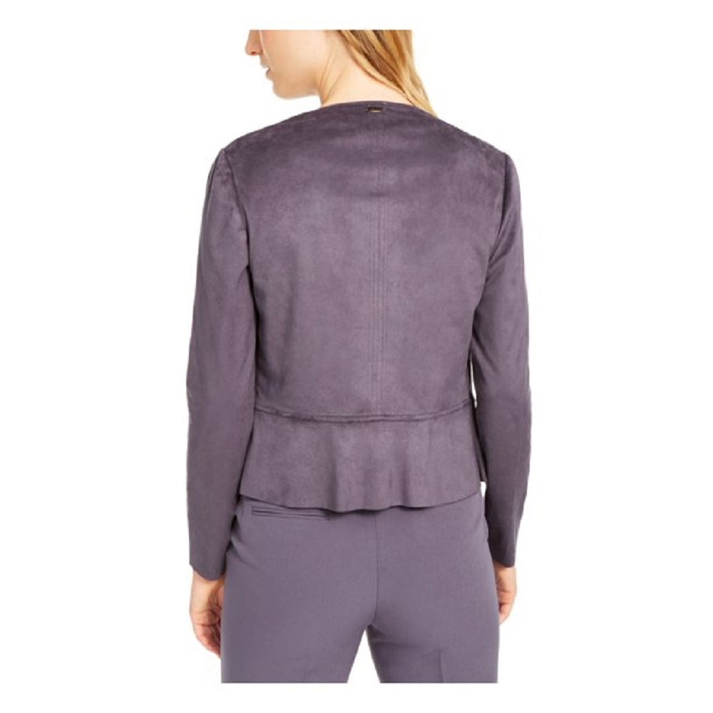 Anne Klein Women's Gray Long Sleeve Open Cardigan Sweater Purple Size Medium