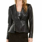 Bar III Women's Faux-Leather Peplum Jacket Black Size 10