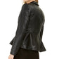 Bar III Women's Faux-Leather Peplum Jacket Black Size 10