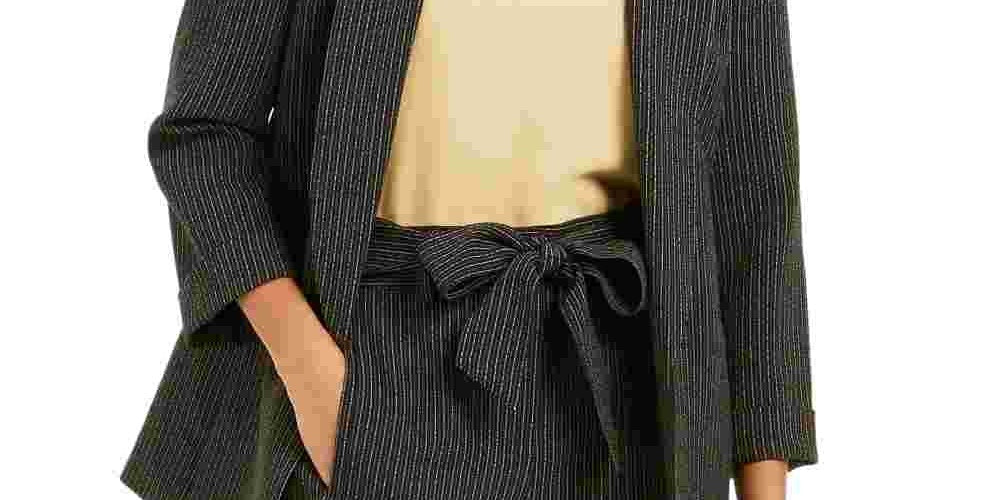 Bar III Women's Pinstripe Open Front Blazer Black Size Large
