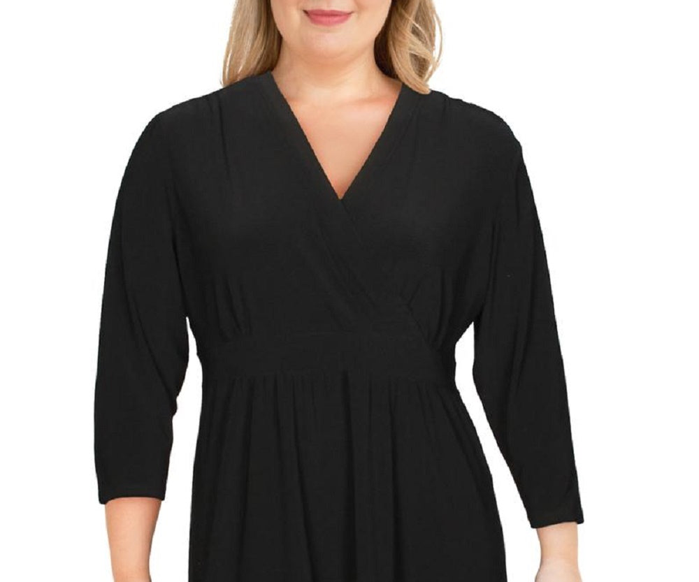Anne Klein Women's V-Neck Office Fit & Flare Dress Black Size X-Large