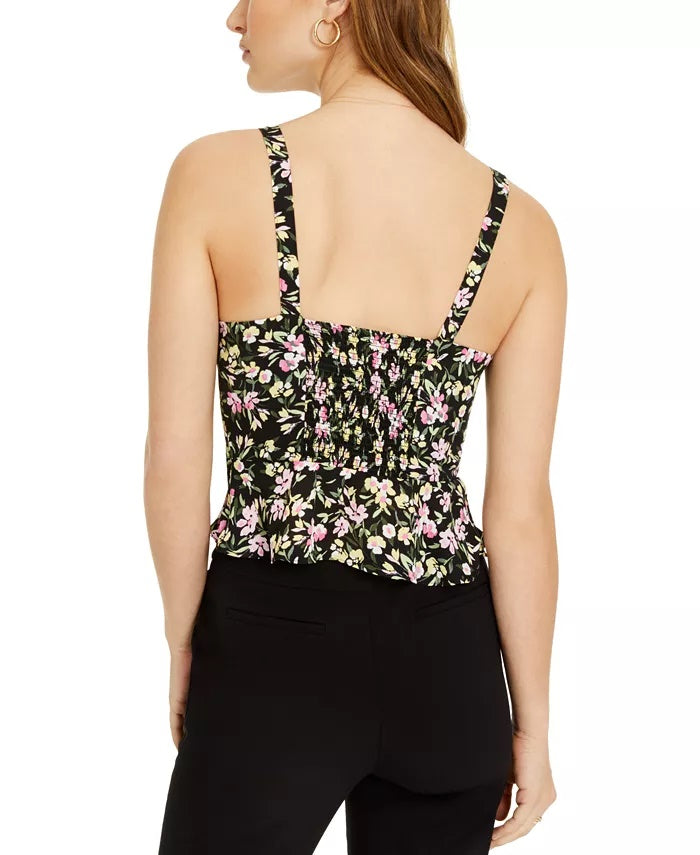 Bar III Women's Floral-Print Peplum Camisole Top Black Size Medium