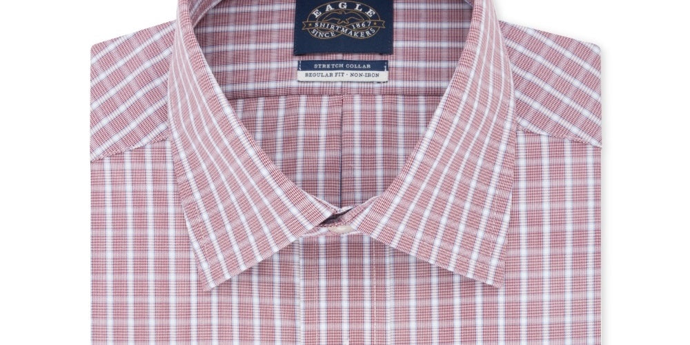 Eagle Men's Classic Regular Fit Non Iron Stretch Collar Check Dress Shirt Red Size 18.5X34X35