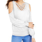 Thalia Sodi Women's Animal Print Strappy Cold Shoulder Top White Size Large