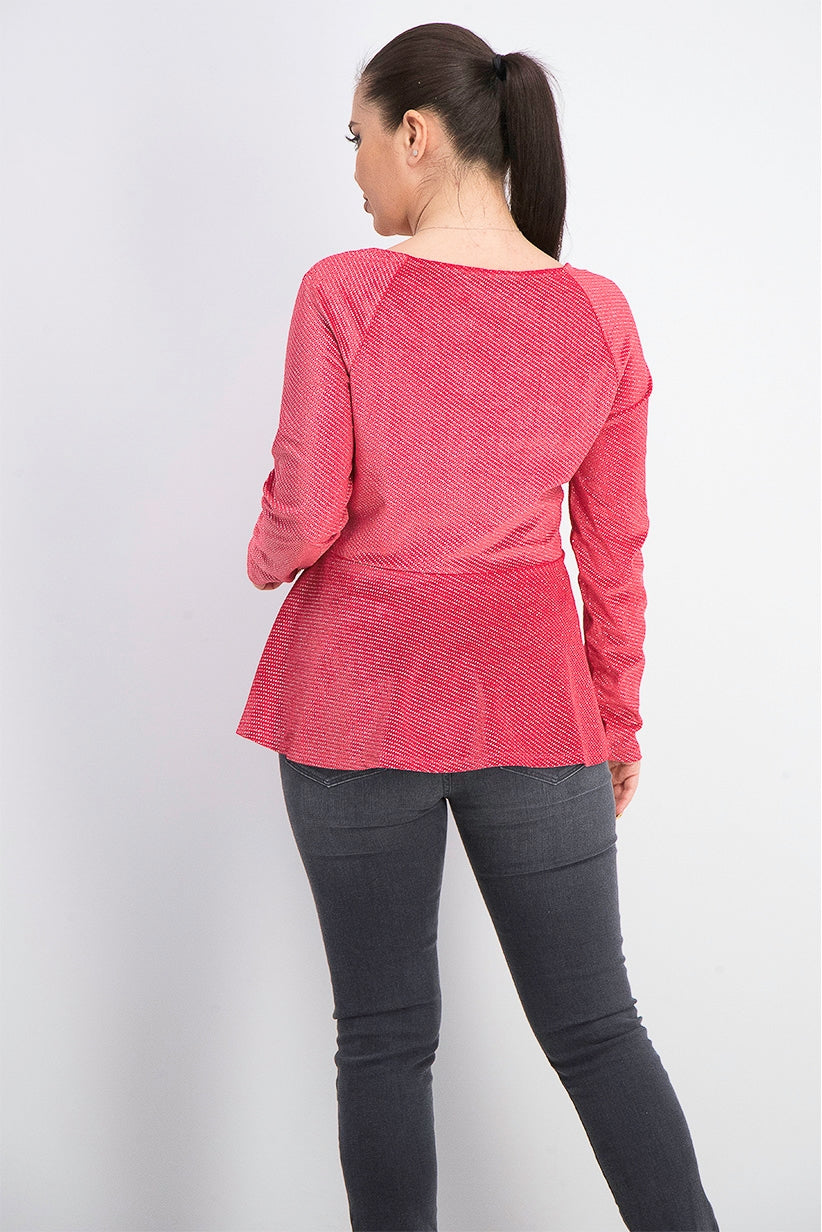 Thalia Sodi Women's Metallic Velvet Peplum Top Bright Red Size Extra Large