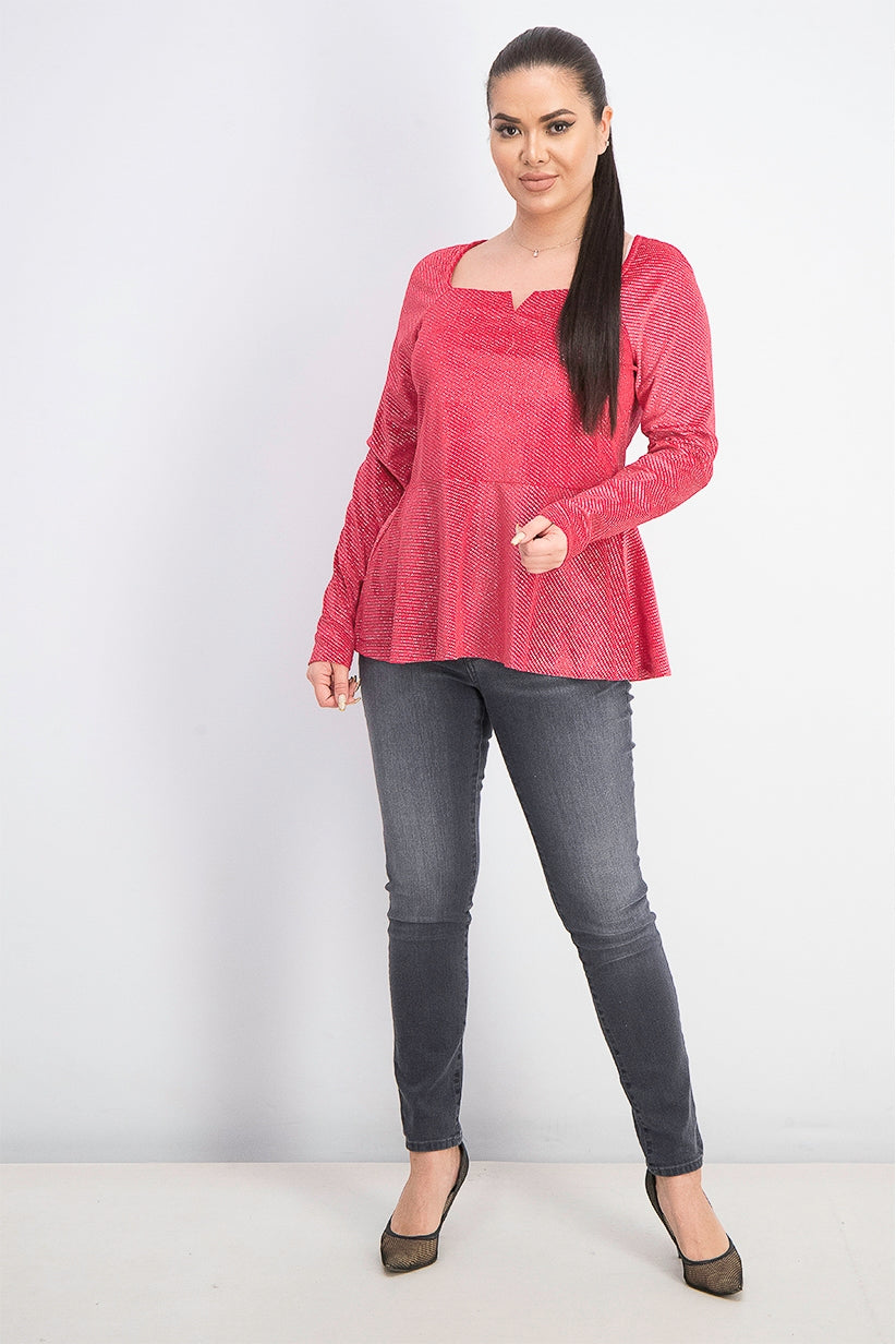 Thalia Sodi Women's Metallic Velvet Peplum Top Bright Red Size Extra Large