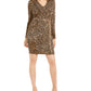 Thalia Sodi Women's Printed Surplice Sheath Dress Animal Large Gold Size Large