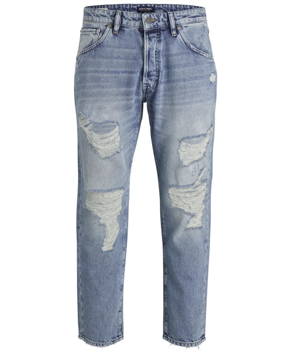 Jack And Jones Men's Tapered Fit Destroyed Style Fred Jeans Blue Size 34X32