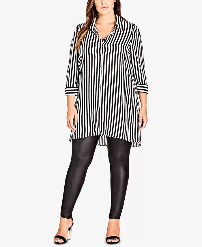 City Chic Women's Trendy Plus Striped Tunic Shirt Black Size 18W