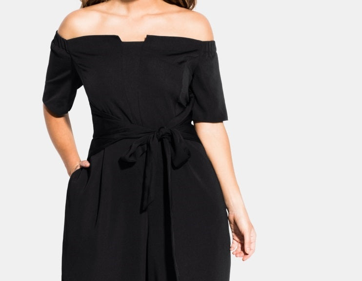 City Chic Women's Trendy Plus Tie Waist Jumpsuit Black Size 22W