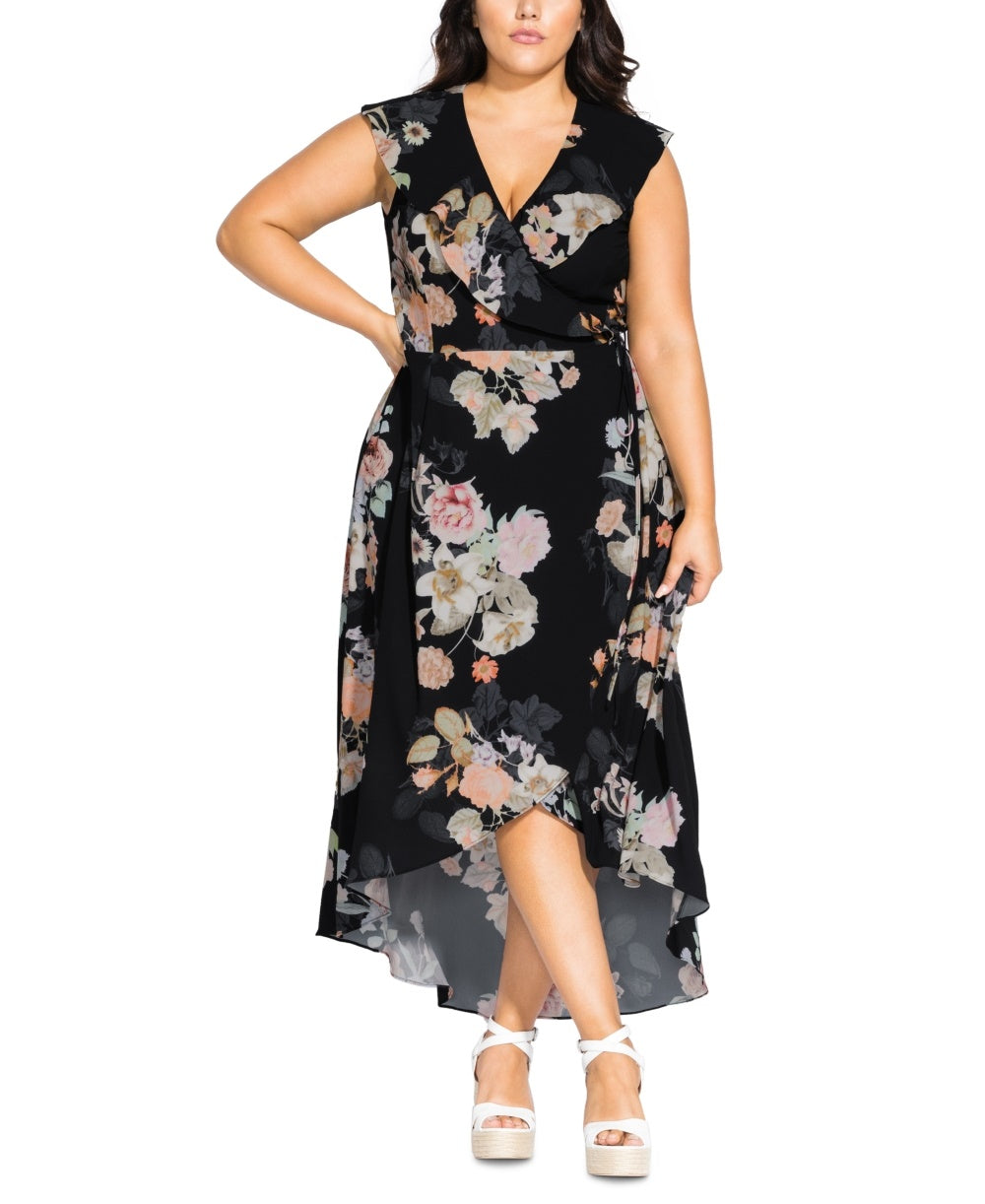 City Chic Women's Trendy Plus High Low Maxi Wrap Dress Black Size Petite Small