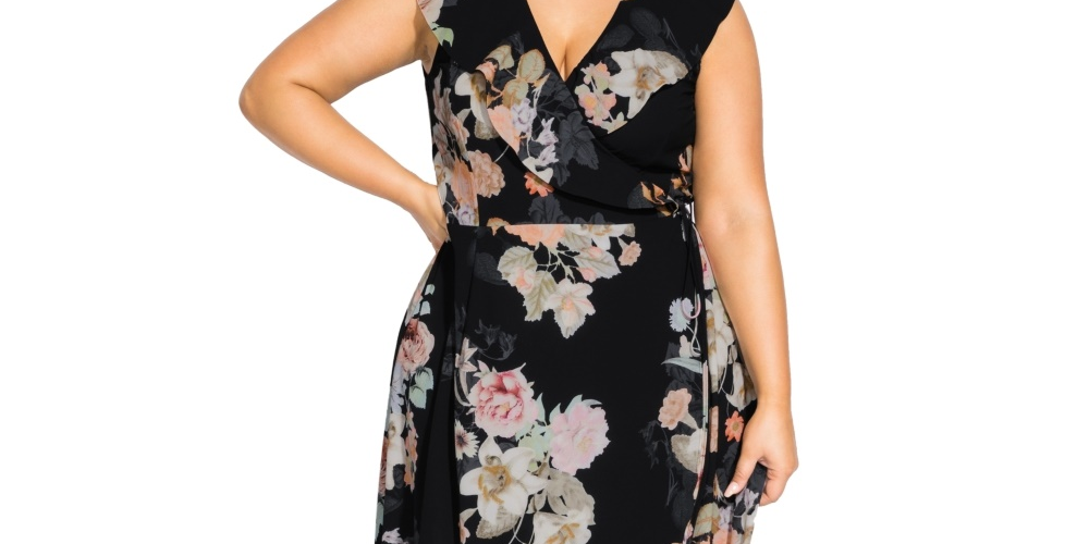 City Chic Women's Trendy Plus High Low Maxi Wrap Dress Black Size Petite Small